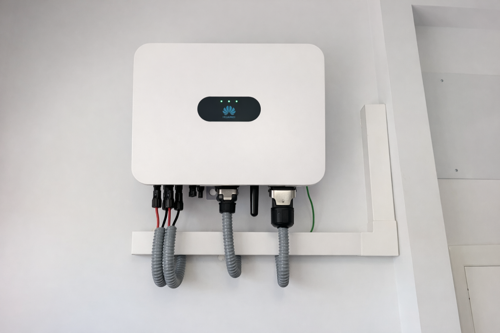 leds-inversor-huawei-sun2000-vista-general.jpg | alt: 'Inversor Huawei SUN2000 instalado por PICO INGENIEROS con los 3 LEDs encendidos